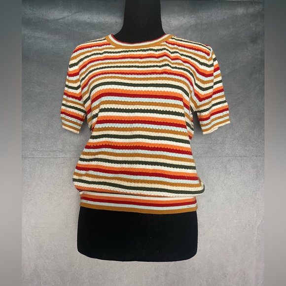 Multicolor striped knit shirt sleeve sweater top size small - Picture 1 of 3